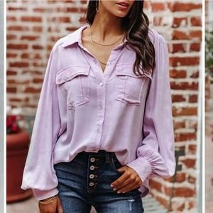 NWT Vici Collection Ulyssa Sweet Lilac Button Down Pocket Top